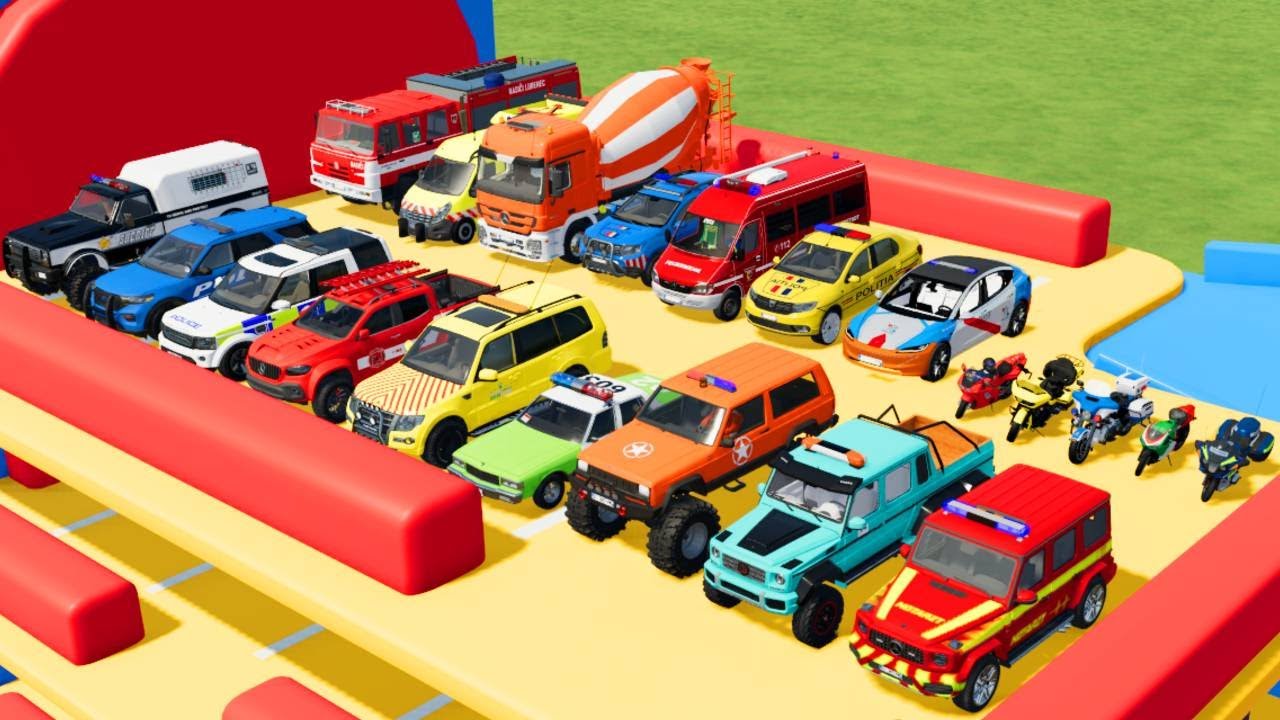 TRANSPORTING ALL POLICE CARS AND EMERGENCY VEHICLES FROM THE GARAGE! -FARMING SIMULATOR 22