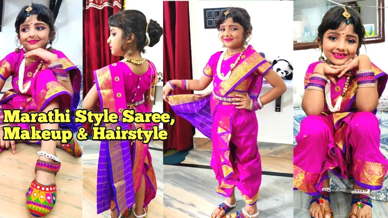 Ganesh chaturthi outfit ideas makeup & hairstyle tips for kids | Marathi Saree | Fancy dress Idea