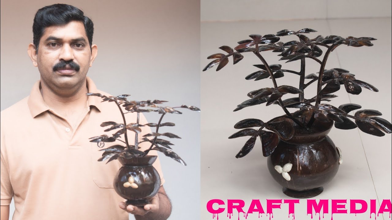 How to make beautiful flower craft in coconut shell  | craft media