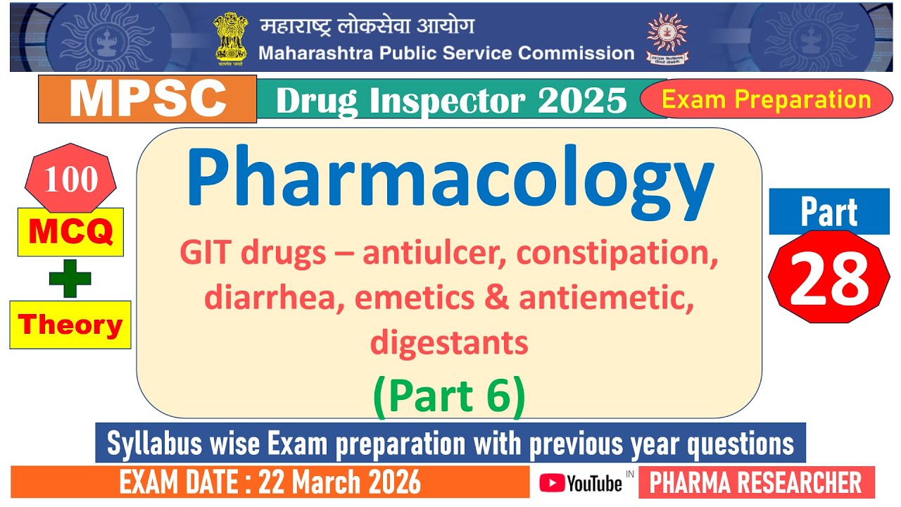 GIT drugs MCQs II MPSC Drug Inspector2025 Exam Preparation