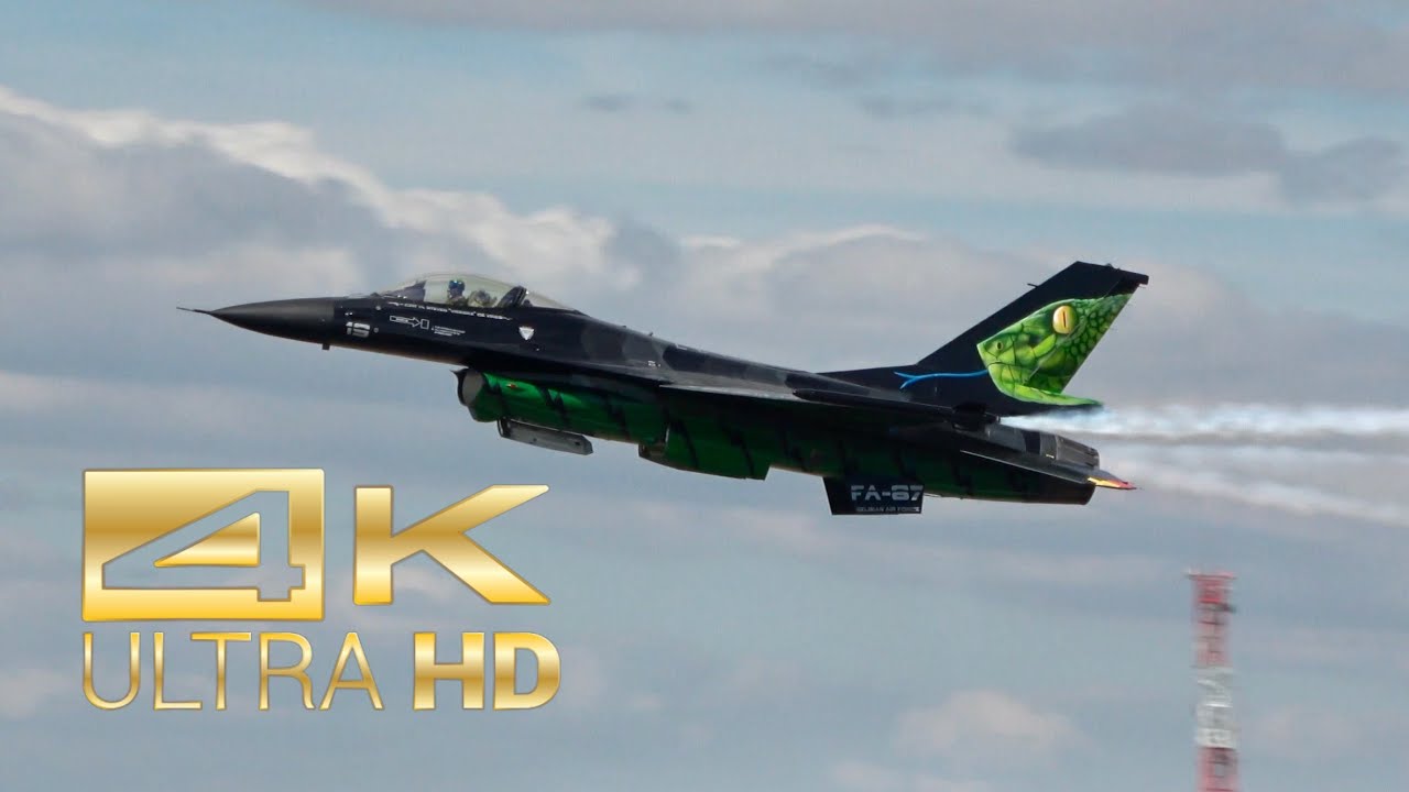 (4K) General Dynamics F-16 Fighting Falcon Belgian Air Force flying Display RAF Fairford RIAT 2022