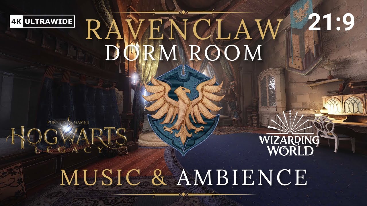 [4K] Ultrawide RAVENCLAW Dorm Room Music & Ambience Full Day/Night Cycle (21:9) | Hogwarts Legacy