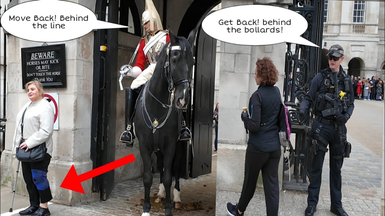 Two Ladies got told off by the Police Officer and King's Guard to GET BACK!