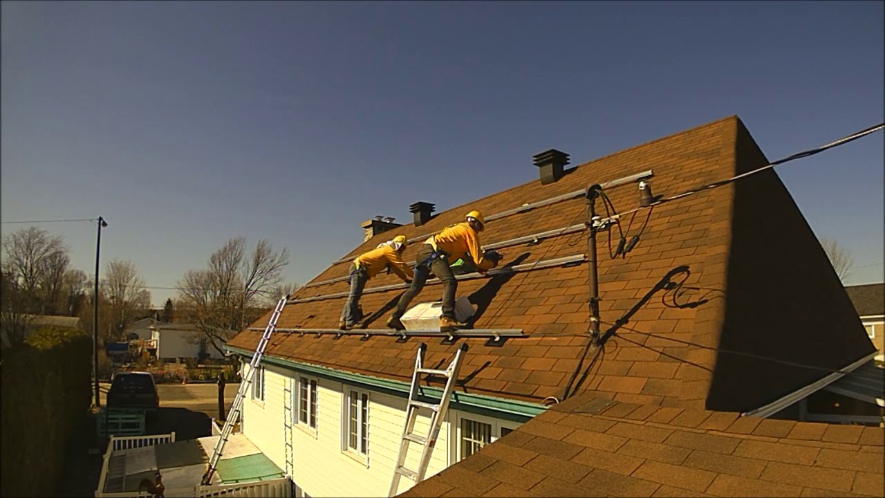 Solar panel installation process, timelapse. Shingle roof mount 7.2 KW by Québec Solar