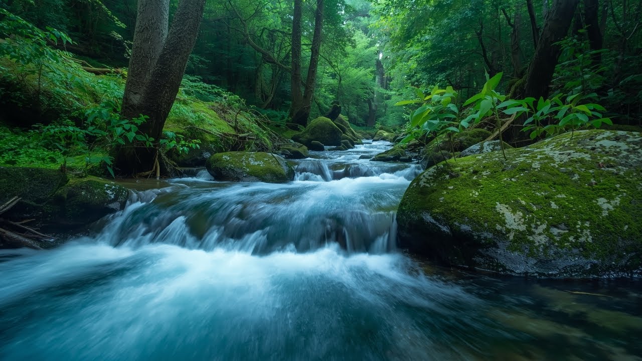 Forest River flowing in Early Morning. Relaxing River Sounds, White Noise for Sleep, Meditation. #2