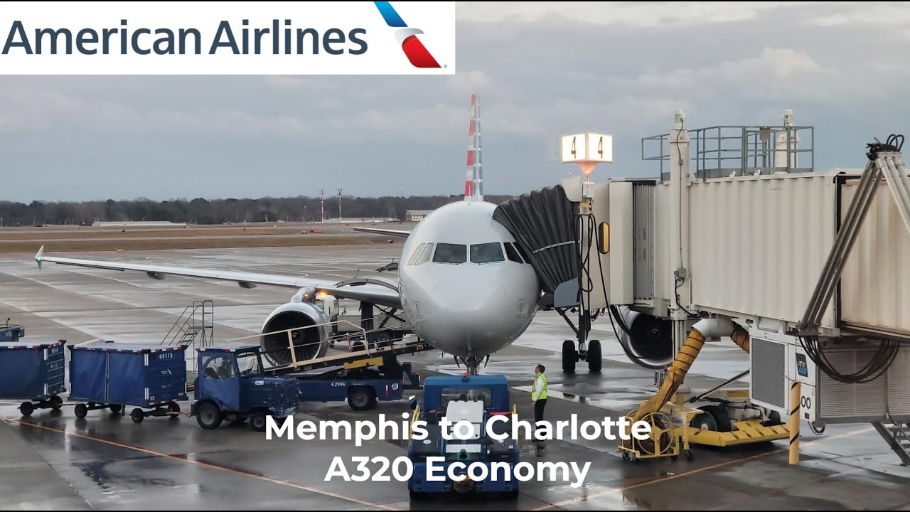 American Airlines Economy Airbus A320 AA2910 Memphis to Charlotte in 2026.