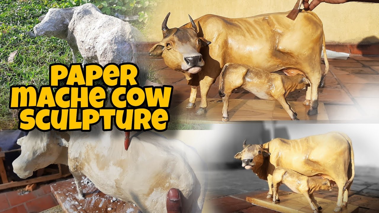 Paper mache sculpture | How to make paper mache cow &calf sculpture in paper |Gowardhan.B