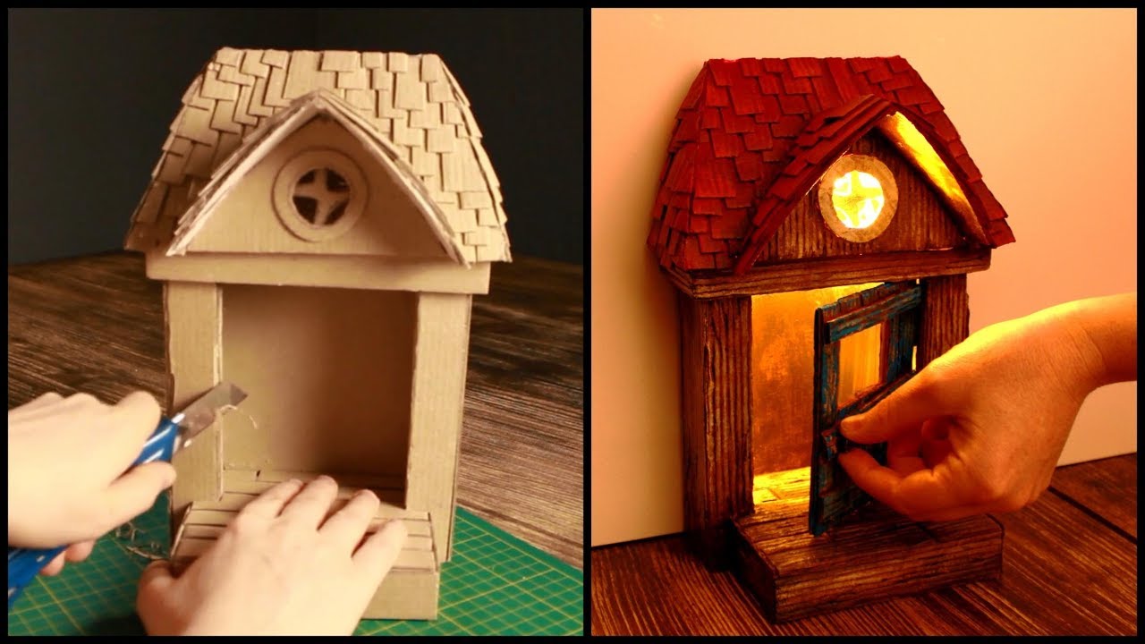 ❣DIY Rustic Fairy Door Lamp Using Cardboard Boxes❣