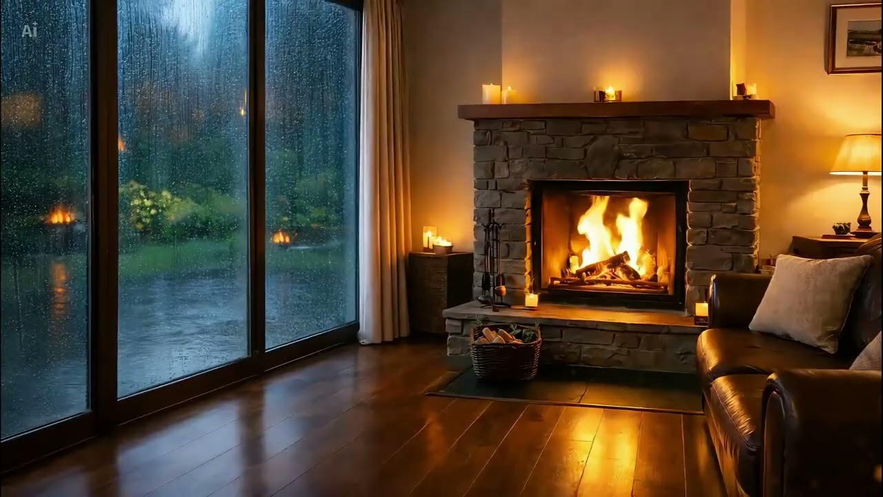 2 Hours Relaxing Fireplace & Rain Sounds 🔥 | 2 Saat Şömine ve Yağmur 🌧🔥