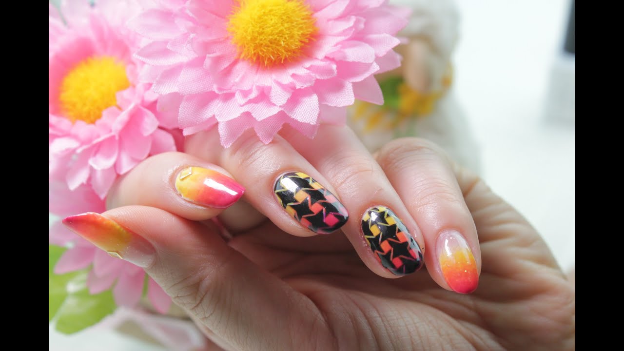 [미대의 네일컬렉션]10화_ 선셋 투투 체크네일아트 / Check glow nail art/サンセットツツチェックネイルアート