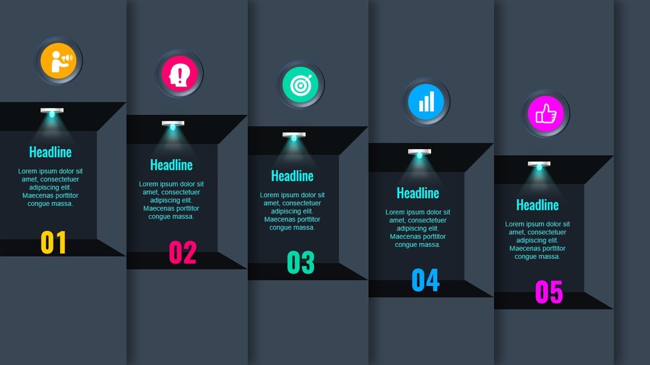 Vertical 5 Banner Options Dark Infographic slide for PowerPoint/3D Design/Creative animation