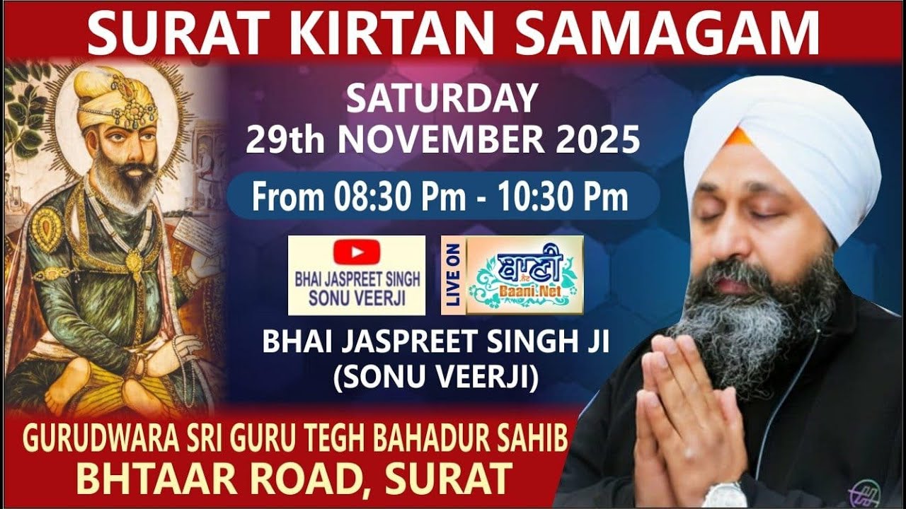 LIVE Bhai Jaspreet Singh Ji Sonu Veerji | Surat-Gujarat | 29.Nov.2025 | Baani.Net Shabad Kirtan
