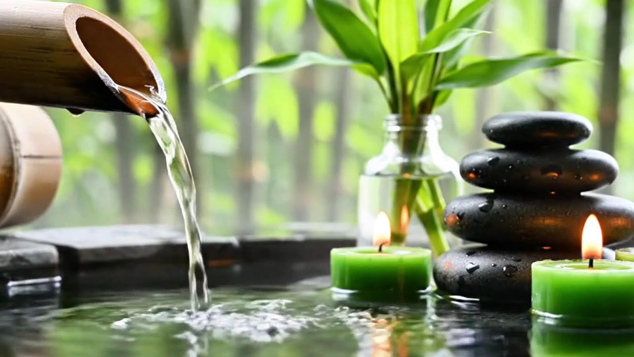 Relaxing Music Relieves Stress, Anxiety and Depression - Bamboo Water Fountain + Healing Piano Music