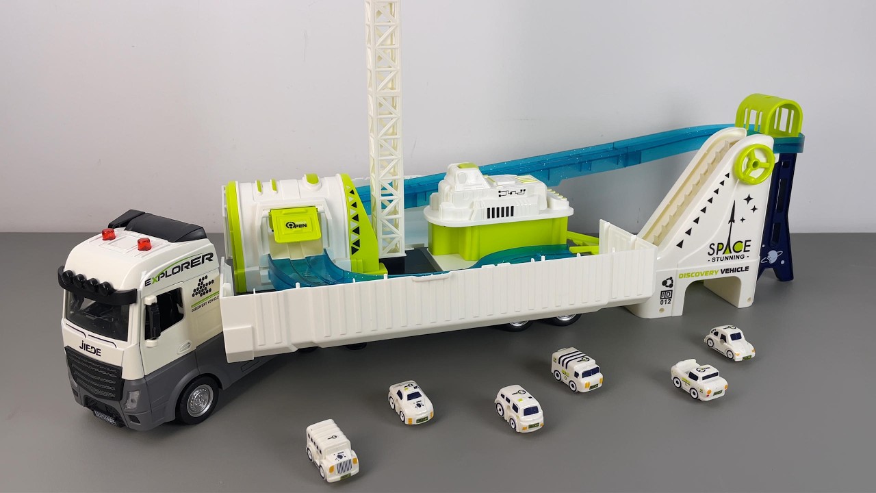 9 Minute ASMR Toy Unboxing Video: Die-Cast Transforming Tower Crane & Track Car Toy | Toy Review