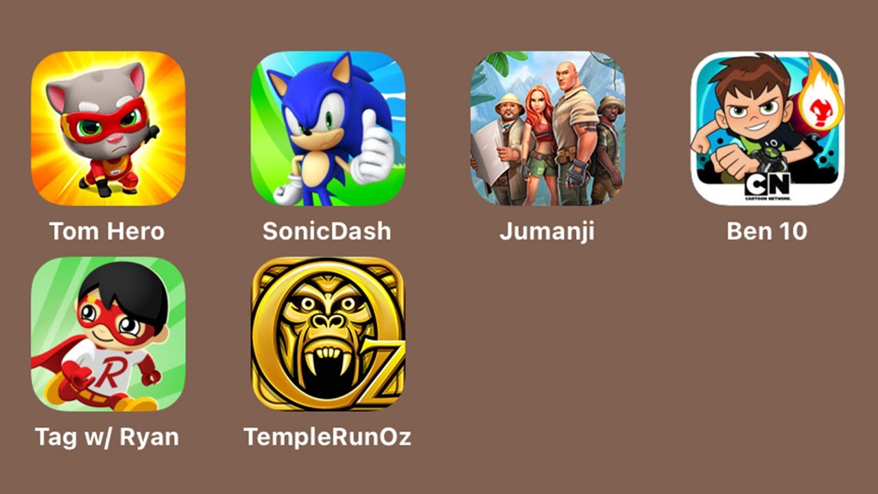 Talking Tom Hero Dash - Sonic Dash - Jumanji Run - Ben 10 Up to Speed - Ryan's World Tag W Ryan