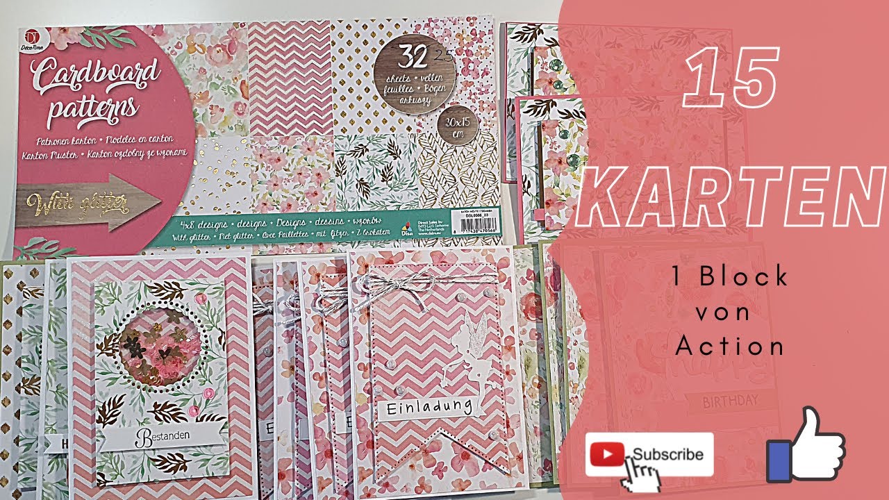 15 Karten 1 Action Block  | Frühling | Einladungskarten | Geburtstagskarten |