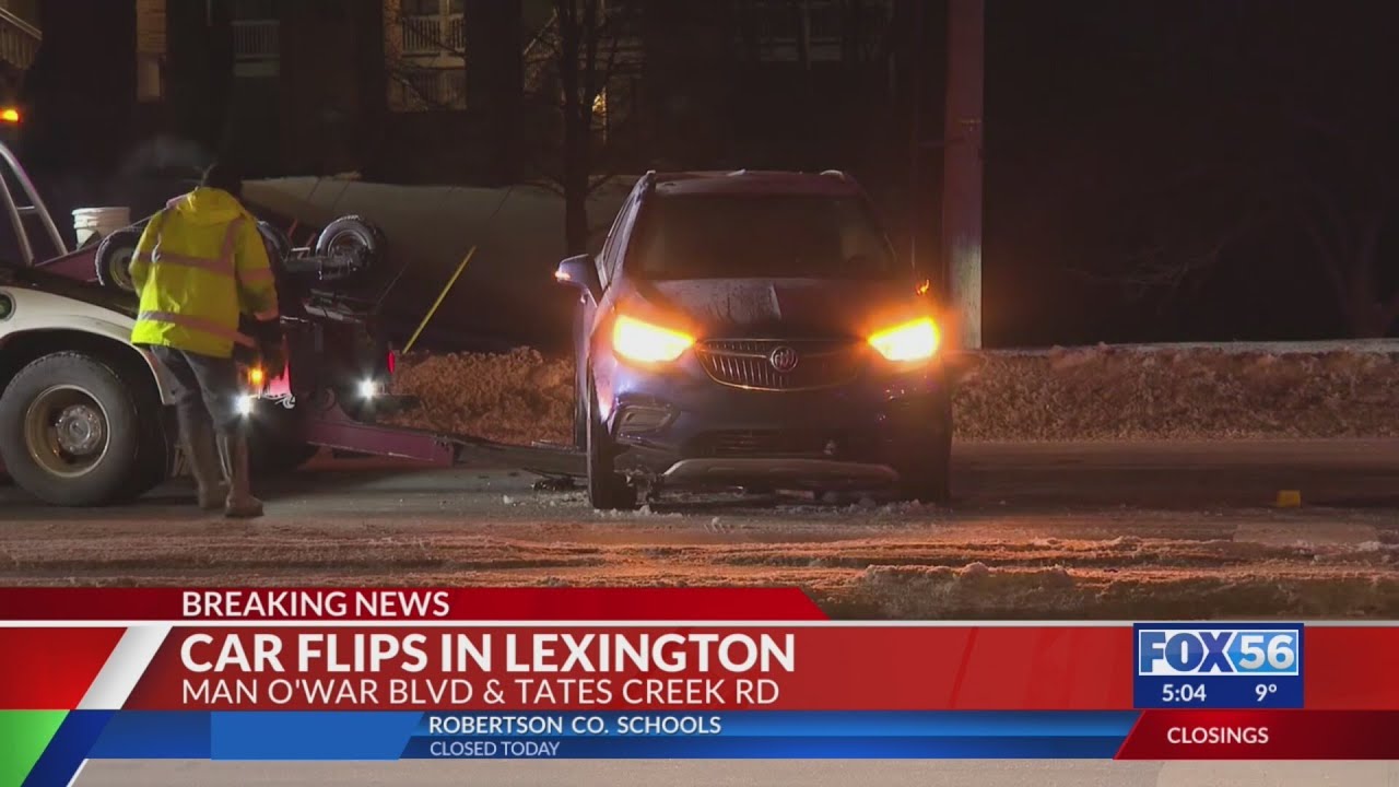 Car flips after hitting 'snow embankment' in Lexington