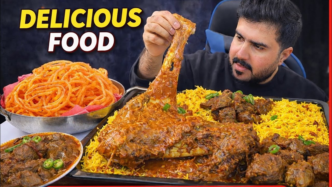 ASMR; Eating Spicy Mutton Leg Curry with Rice+Spicy Mutton Liver Curry+Jalebi || Real Mukbang