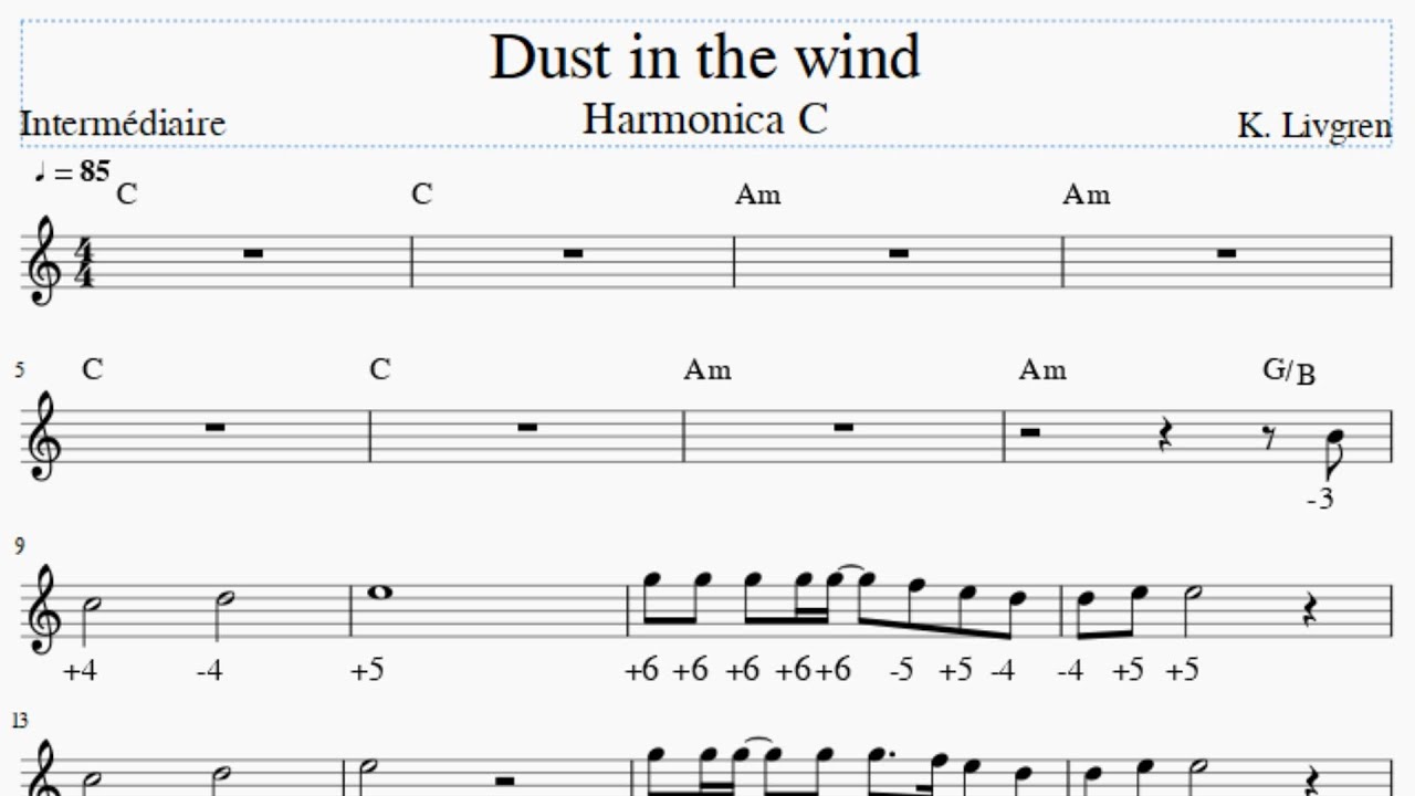 Dust in the wind - harmonica C - Niveau intermédiaire