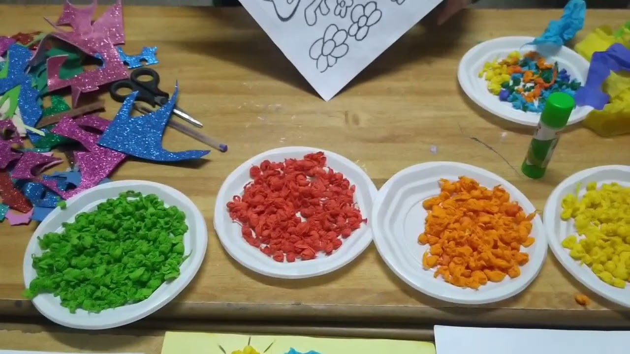 papier crépon الورشة الثانية انشطة  فنية بورق كريب