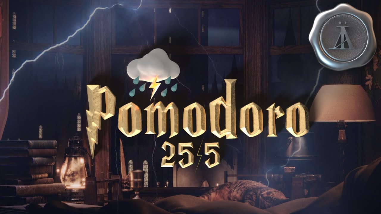 Stormy Night in Hogwarts Dorm ⚡︎ Pomodoro 25/5 Timer | Rain & Thunder AMBIENCE