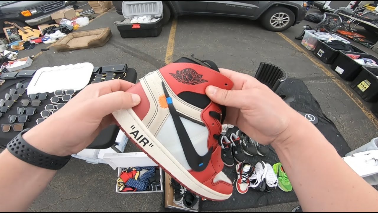 HE THOUGHT ABOUT BUYING THESE OFF WHITE CHICAGO JORDAN 1s AT THE FLEA MARKET!