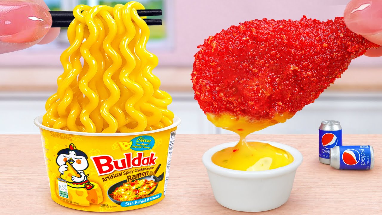 Best Korean Street Food 😍 Delicious Miniature Fried Chicken and Buldak Noodles 💗 Tina Mini Cooking