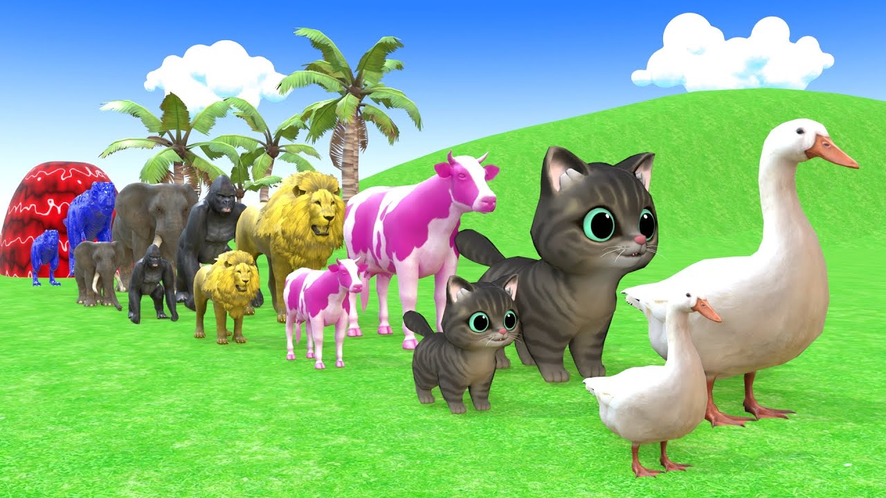 Long Slide Game With Cow Elephant Gorilla Hippopotamus Tiger 3d Animal Game Funny 3d Animals