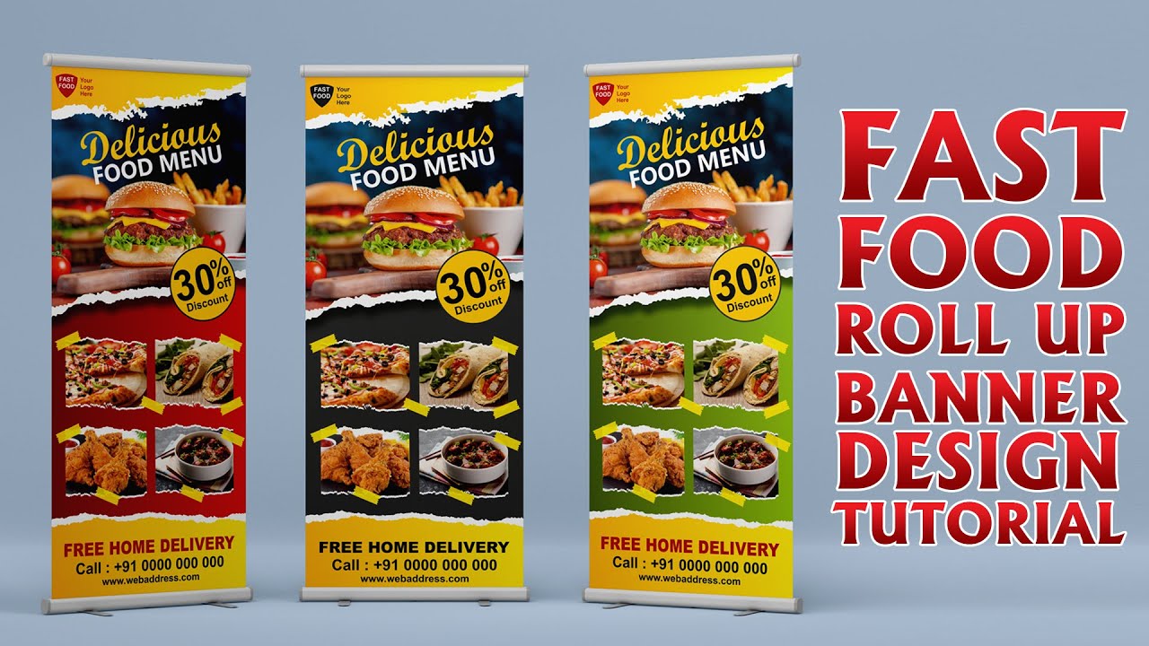 Fast Food Roll Up Standee Design in Corel Draw | Roll Up Banner | Corel Draw Tutorial