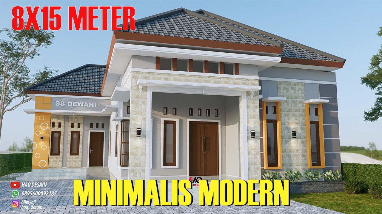 Desain Rumah minimalis modern denah ukuran 8x15m 1 lantai letter L 2 kamar Terbaru 2026