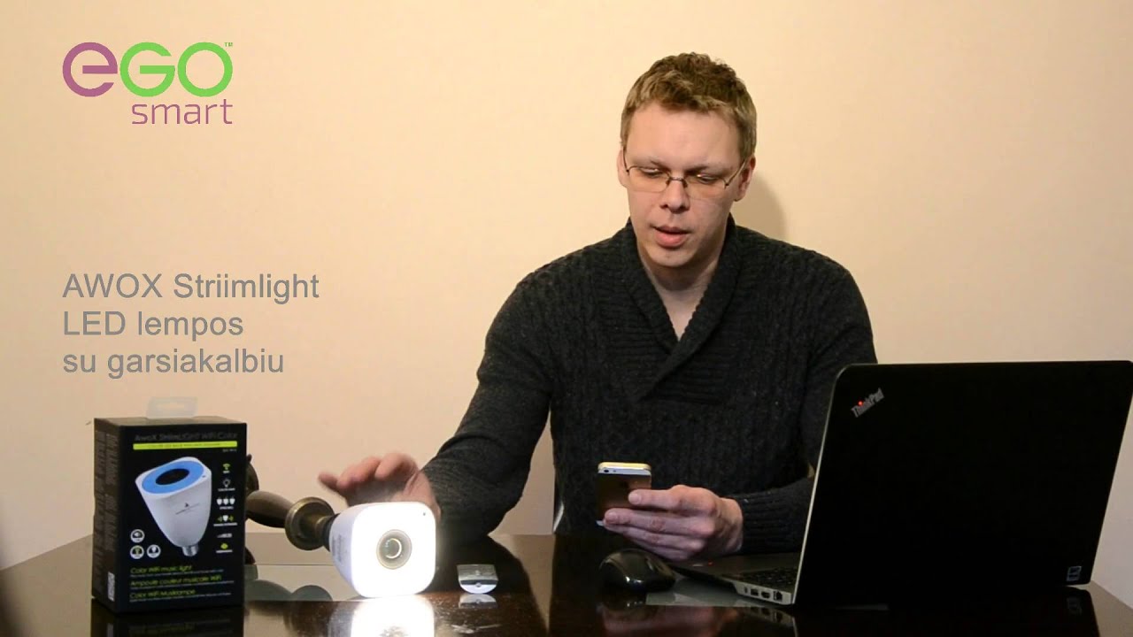 AwoX StriimLIGHT Bluetooth ir Wi-Fi LED lempos su garsiakalbiu