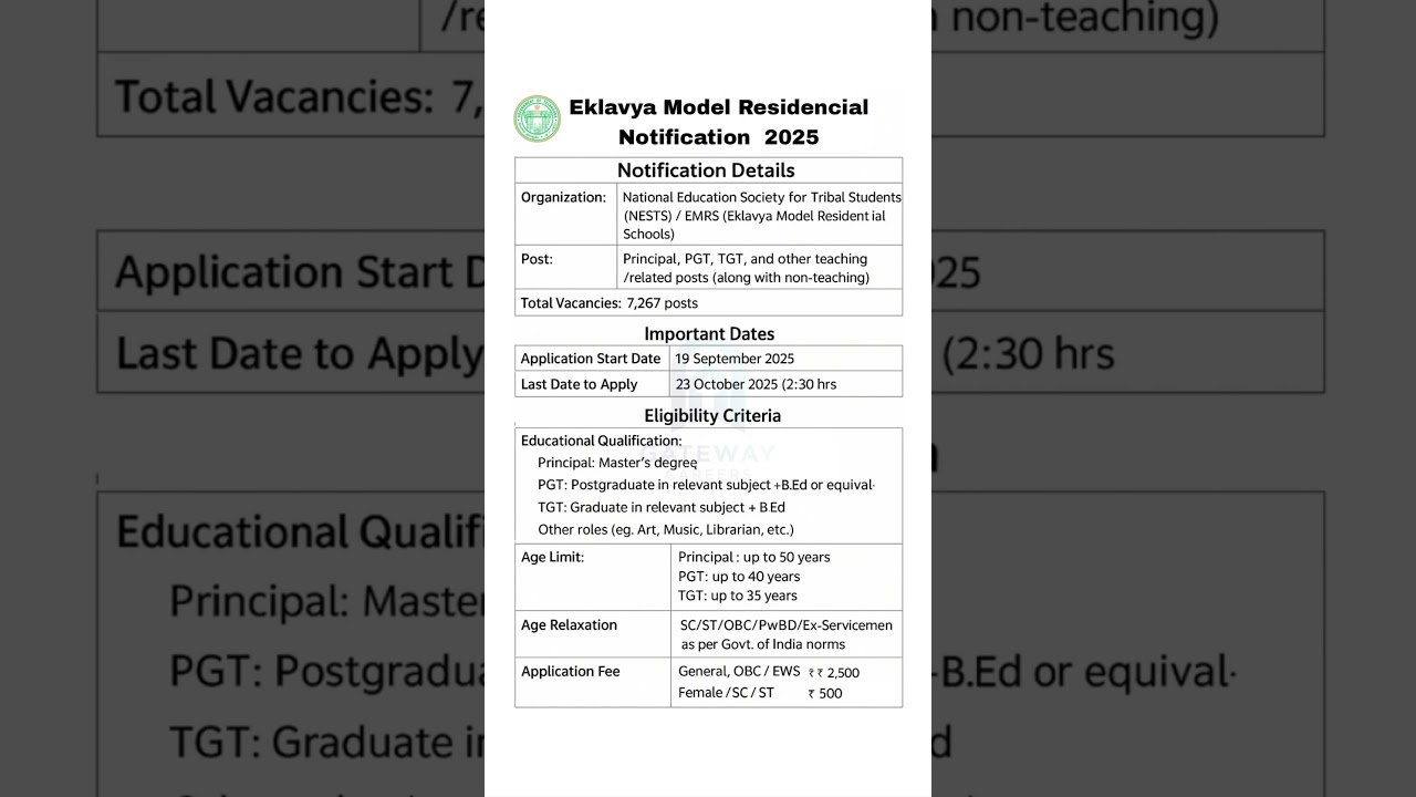 Ekalavya Model Residential School Notification 2025 #emrs #telanganajobs #jobalert