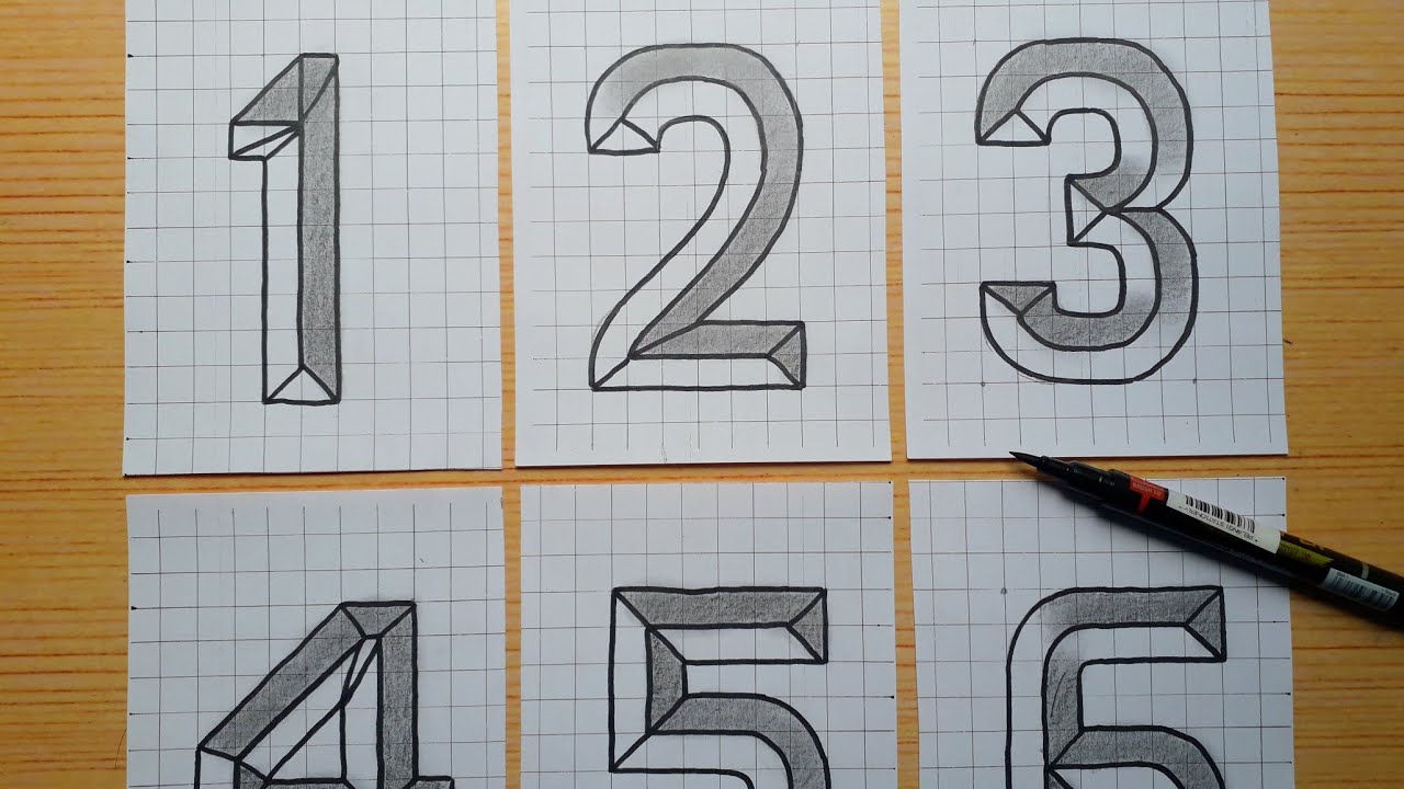 Simple 3d Drawing Number 1 To 10 / How To Draw Easy For Beginners 1 2 3 4 5 6 7 8 9 10 #shorts