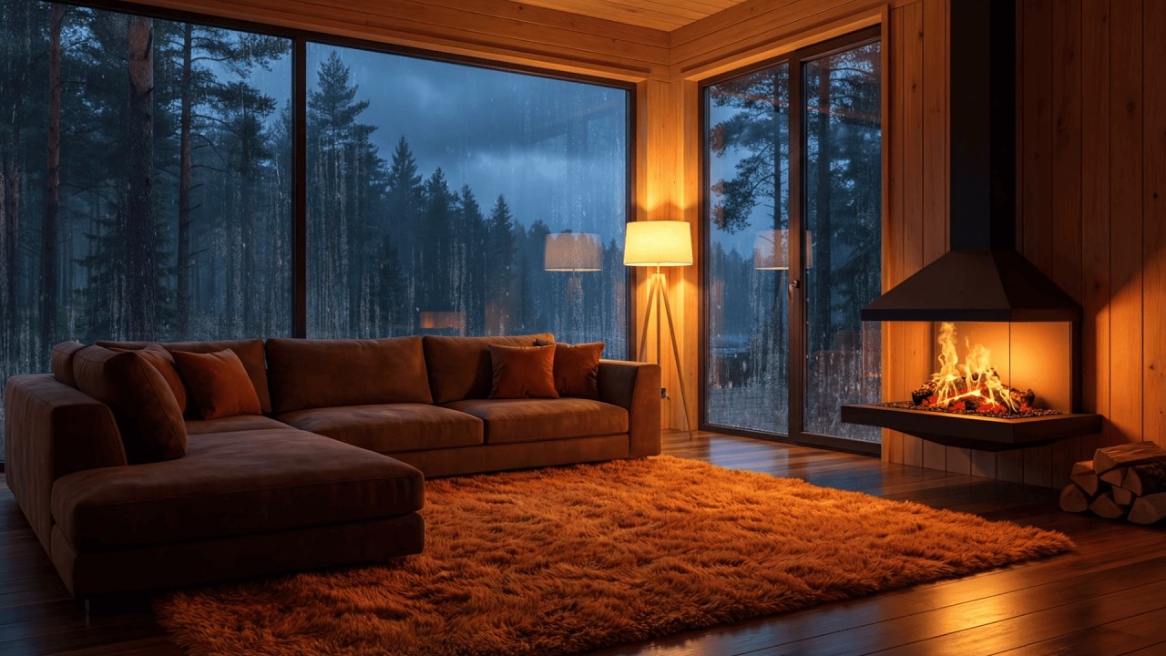 🔴 Cozy Cabin Rain & Piano 24/7 | 🌧️ Rain Sounds & Fireplace 🔥 | Deep Sleep, Relax & Stress Relief