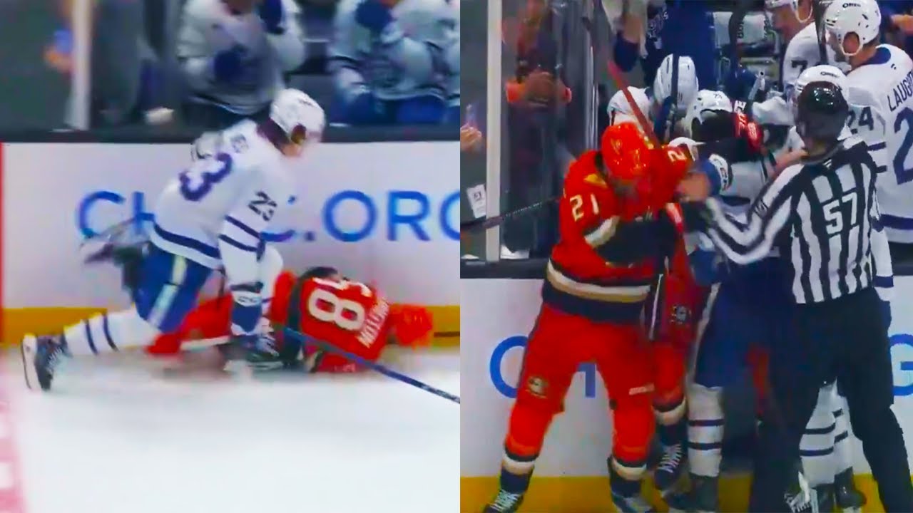 Matthew Knies Hit on Oliver Kylington, Isac Lundestr&ouml;m Fight | Maple Leafs vs Ducks 2025 Highlights