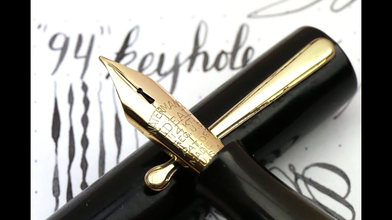 Vintage Waterman's 94 Black Pen - Semi-flex Keyhole Nib