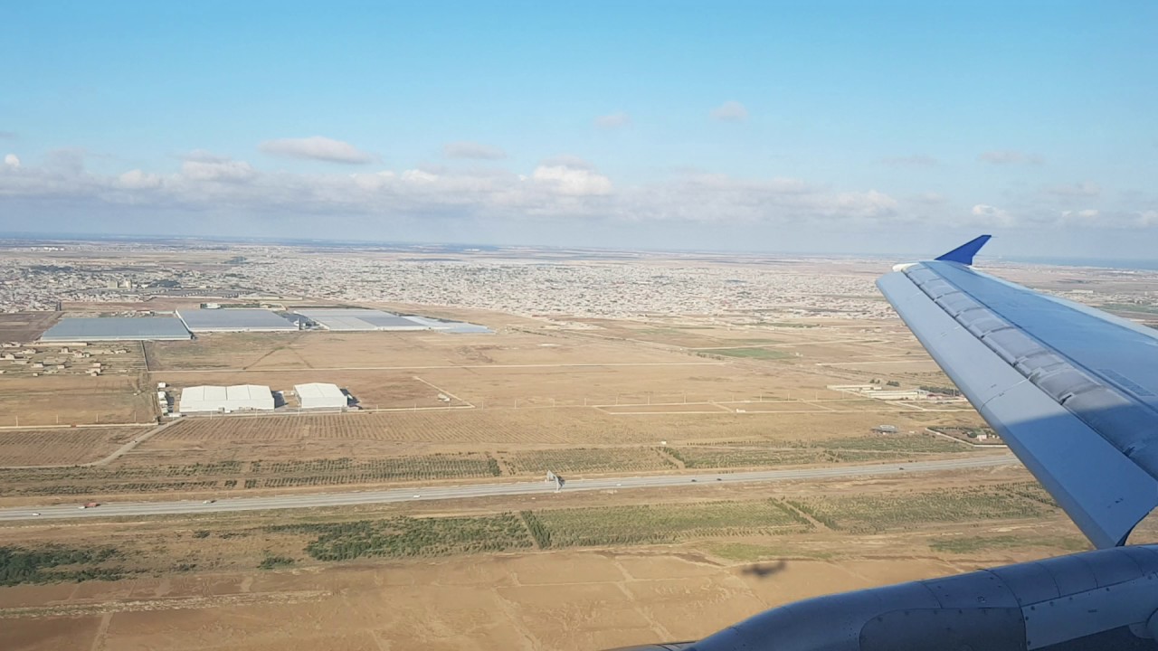 Barcelona-Baku.Azerbaijan Airlines Azal landing in Baku İnternational Airport(2017).