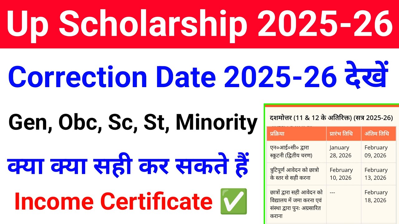 Up Scholarship Correction Date 2025-26 | Up scholarship 2025-25 Correction Kaise Kare |  