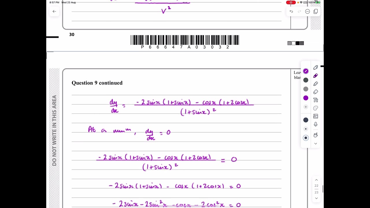 IAL, Edexcel, Jun 2022, P3, Q9, Differentiation, Quotient Rule, Pure, Nick Peters, WMA13/01