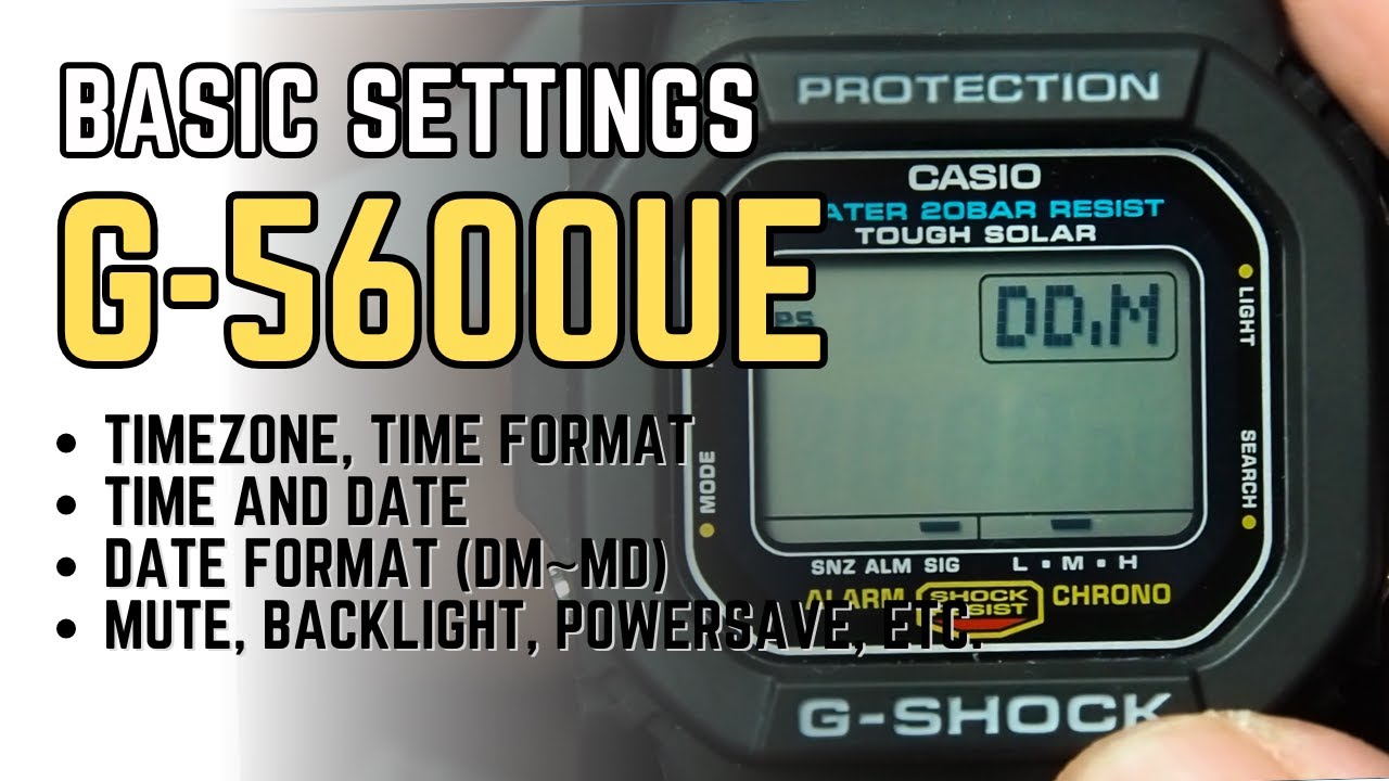 Casio G-Shock G-5600 UE Quick Settings Tutorial: how to set time, date, format, mute, etc G5600UE