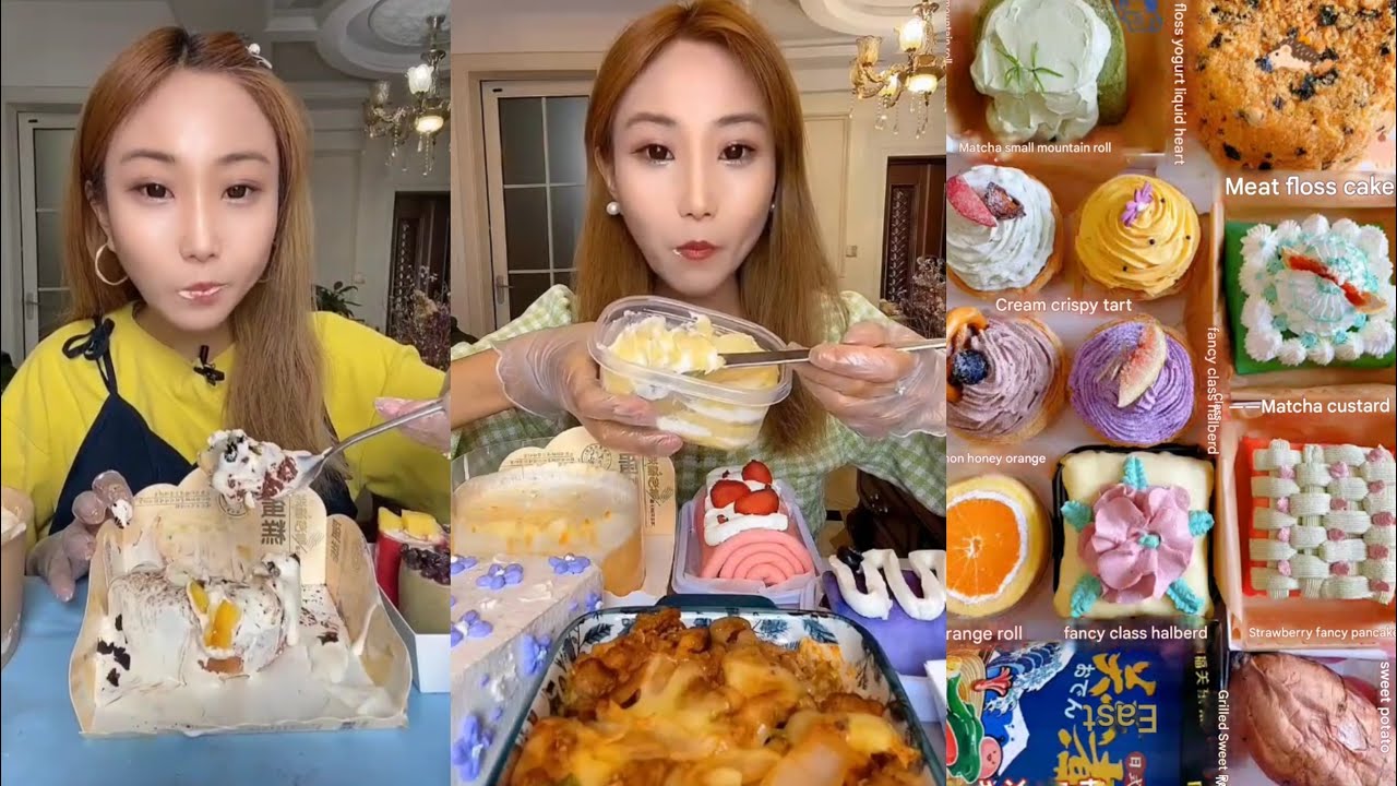 Dessert Mukbang | 🍫Chocolate Cake,Crepe Cake,Matcha Roll,Cream Tart & Towel Roll Cake