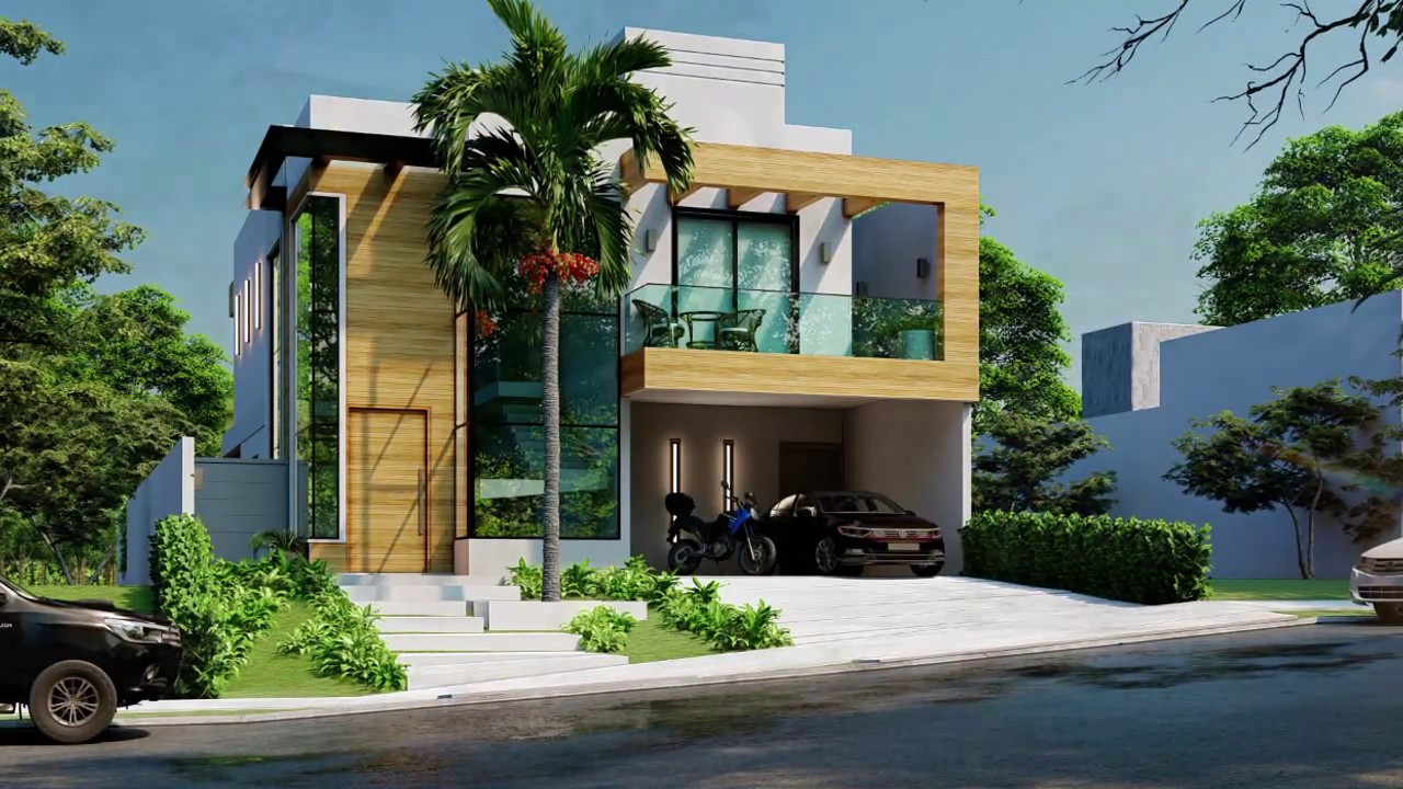 Projeto Sobrado Contemporâneo 12x30 Condomínio Swiss Park Campinas Fachada Reta com Madeira