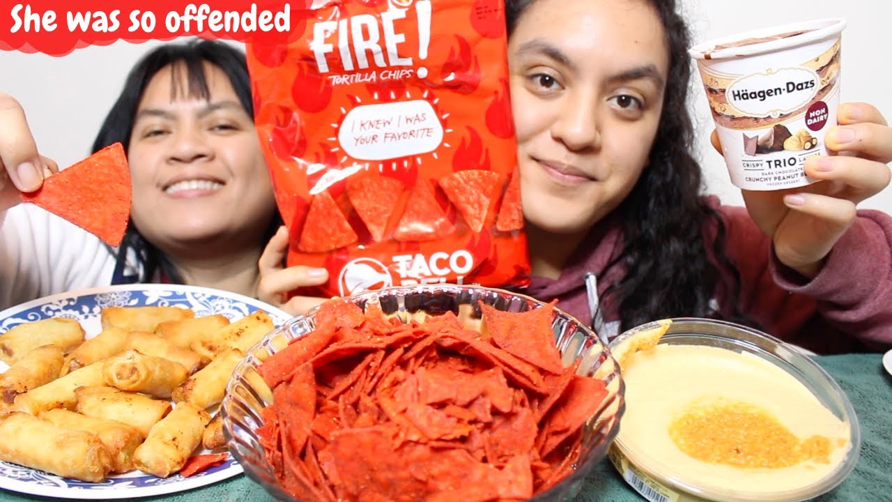 Eating Taco Bell Chips and Chicken Egg Rolls MUKBANG