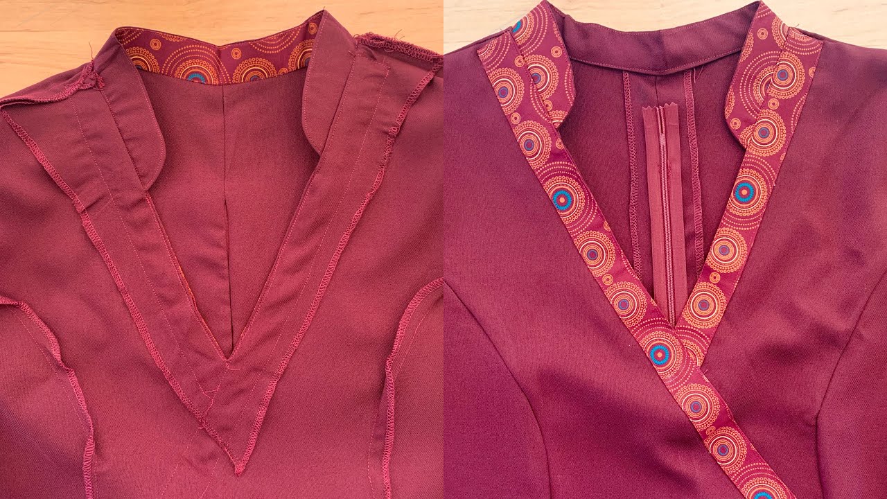 How to cut and sew a V neckline design with collar