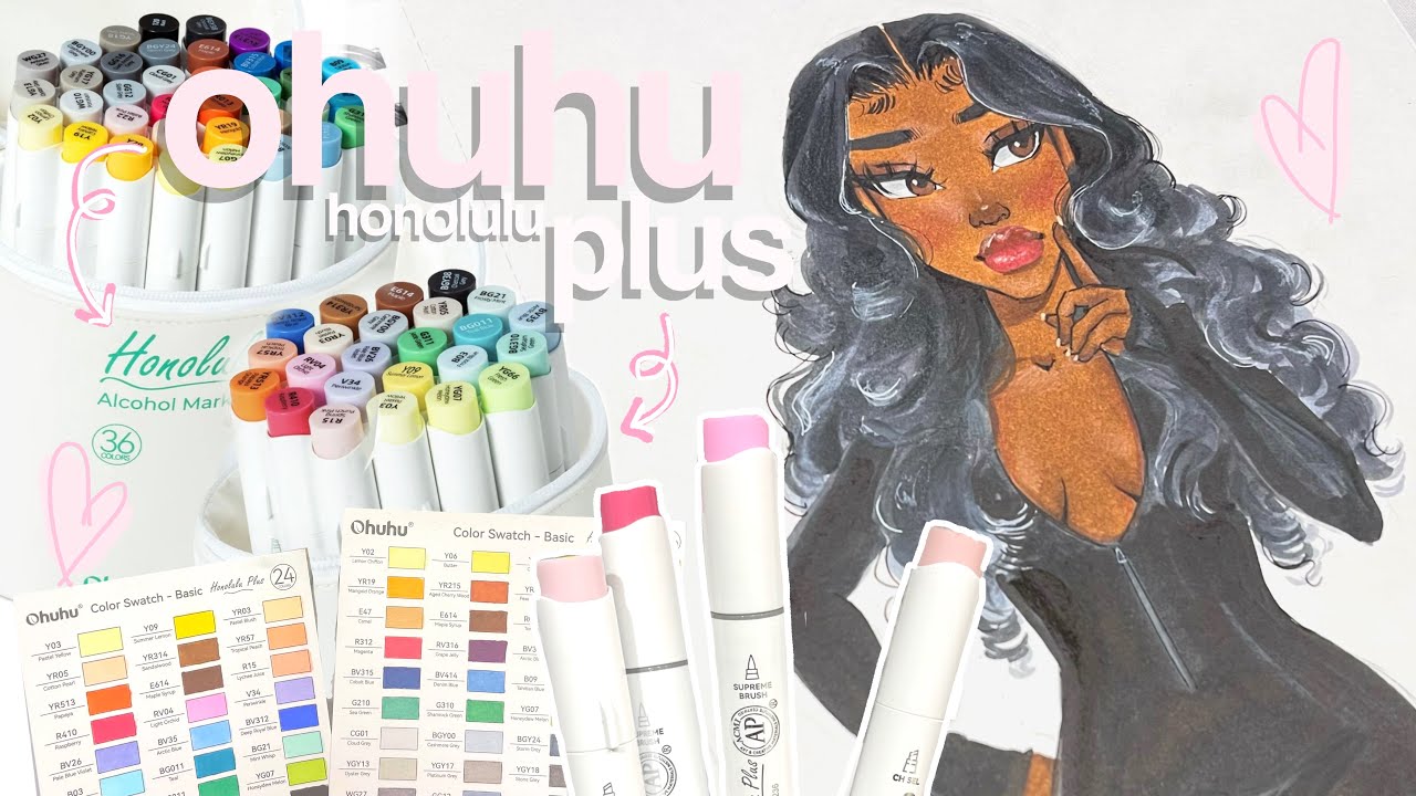 🎀🫧 ohuhu honolulu plus alcohol markers | unboxing, swatching, review & draw with me 💕| cute music 🎧♡