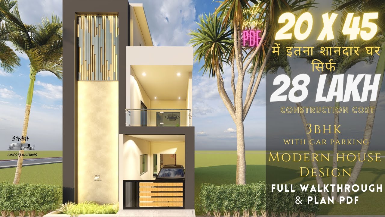 20x45 House Design 3D | 900 Sqft House Plan | 3BHK With Car Parking | 20*45 House Plan | 100 Gaj