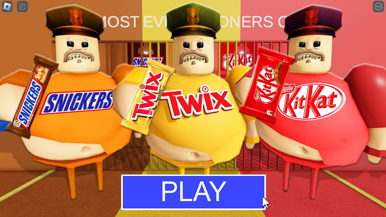 SNICKERS BARRY Vs TWIX BARRY Vs KITKAT BARRY in BARRY'S PRISON RUN! New Scary Obby (#Roblox)