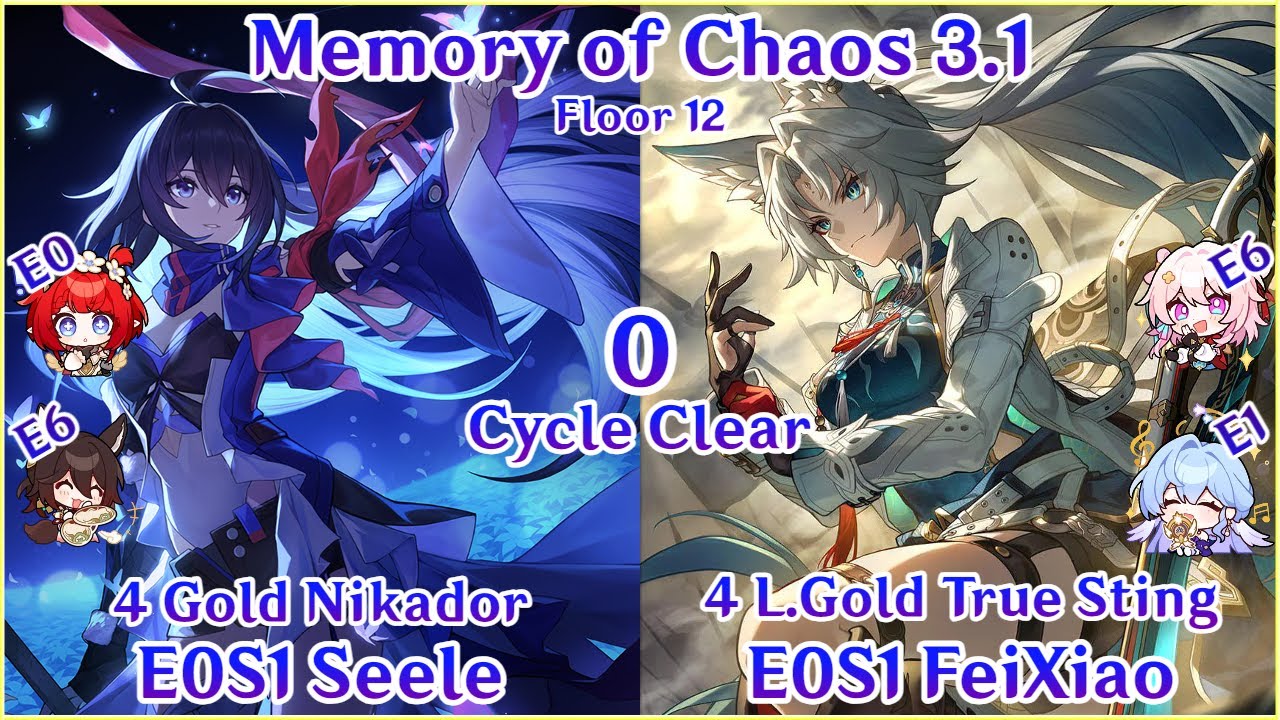 MoC 3.1 - E0S1 Seele Nikador x E0S1 FeiXiao 0 Cycle Clear | 01希儿4金0T天谴之矛 | Honkai Star Rail