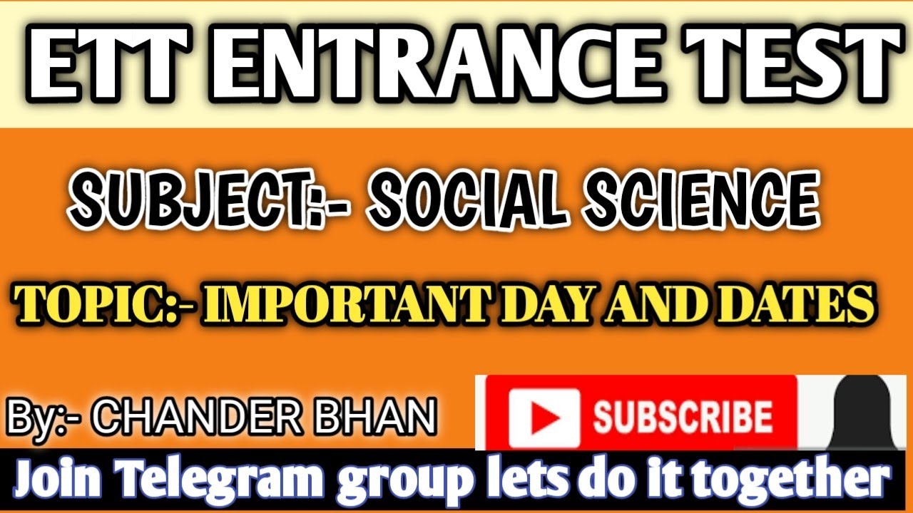 ETT ENTRANCE TEST। Social Science classes। Important Day and Dates Month wise।Day and Dates #ett_cet