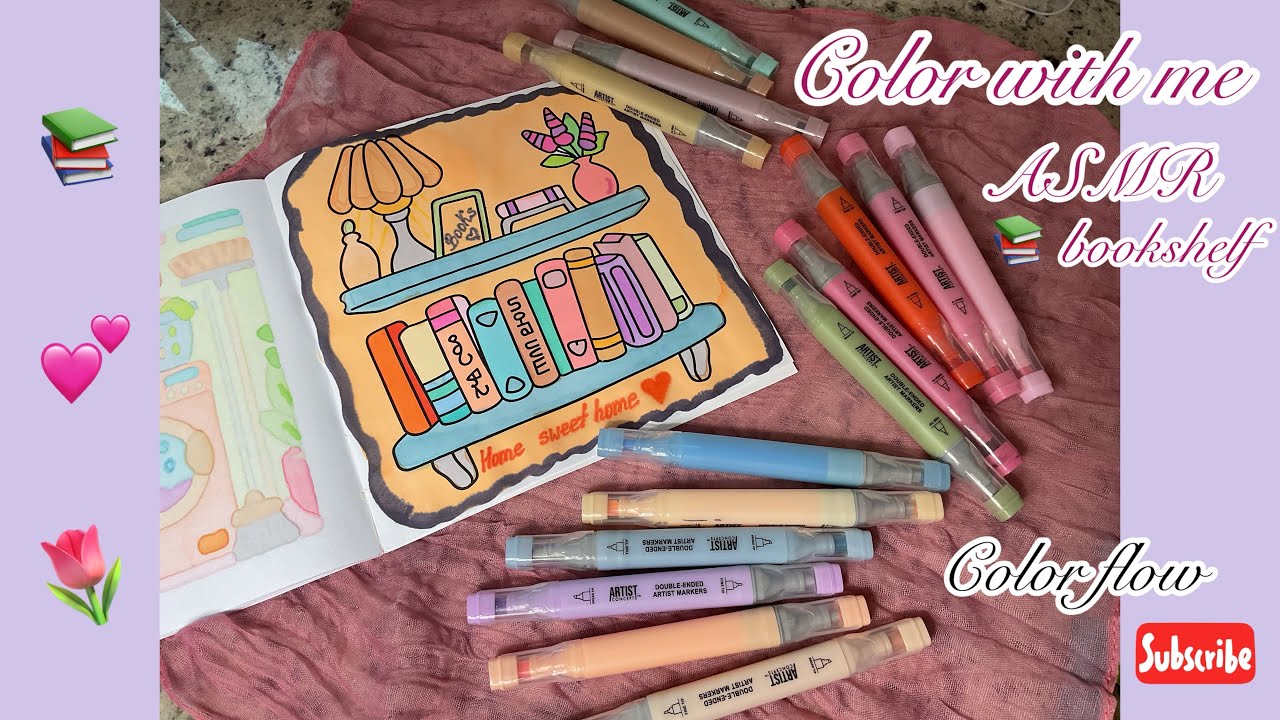 Color with me | cute bookshelf ASMR ✨ #asmrcoloring #coloring #cutecoloring 